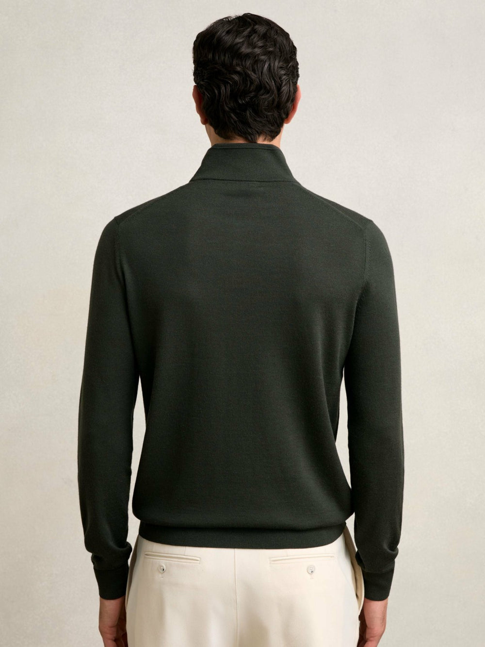 Reiss | Merino Wool Half-Zip Jumper in Dark Military Green