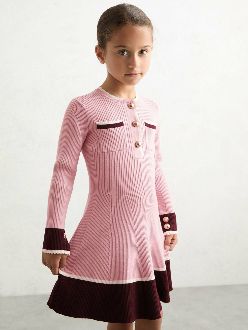 Reiss | 9-13 yrs Scallop-Trim Rib-Knit Dress in Pink