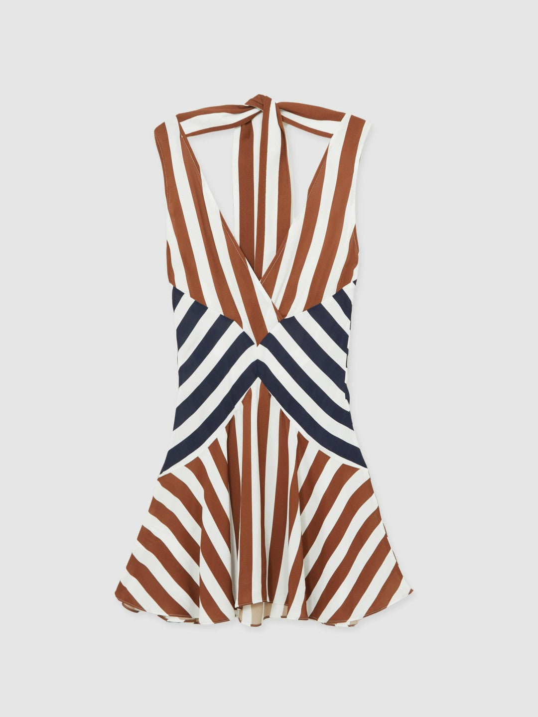 Reiss | Stripe-Print Sleeveless Mini Dress in Brown/Navy