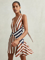 Reiss | Stripe-Print Sleeveless Mini Dress in Brown/Navy