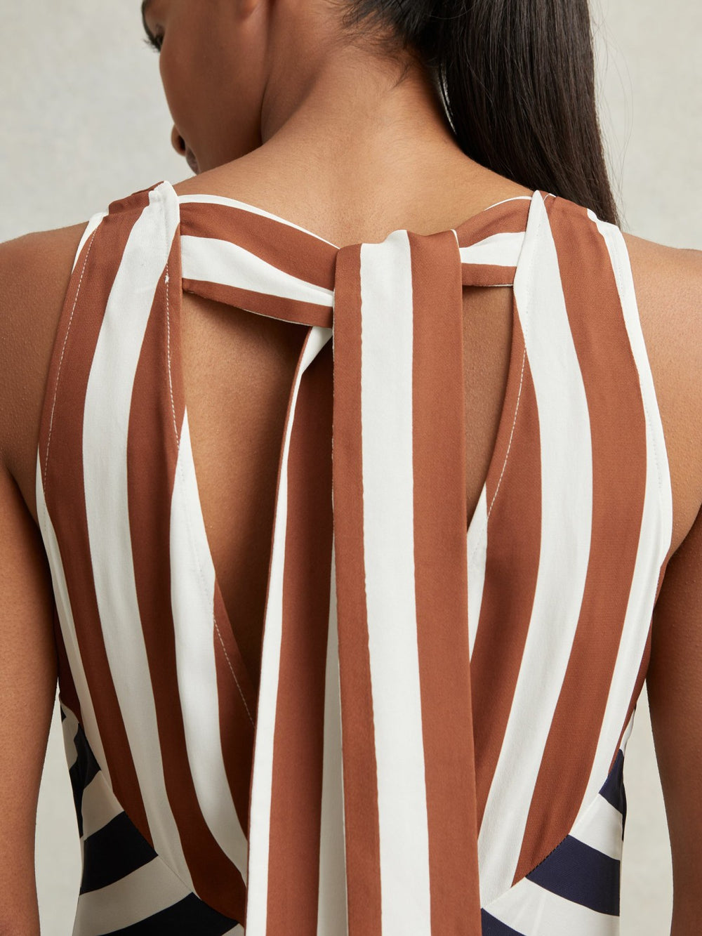 Reiss | Stripe-Print Sleeveless Mini Dress in Brown/Navy