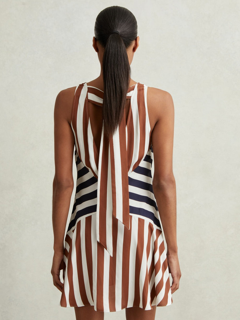 Reiss | Stripe-Print Sleeveless Mini Dress in Brown/Navy