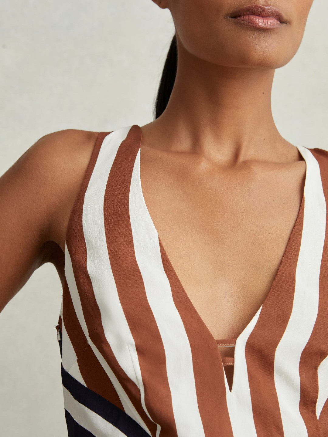 Reiss | Stripe-Print Sleeveless Mini Dress in Brown/Navy