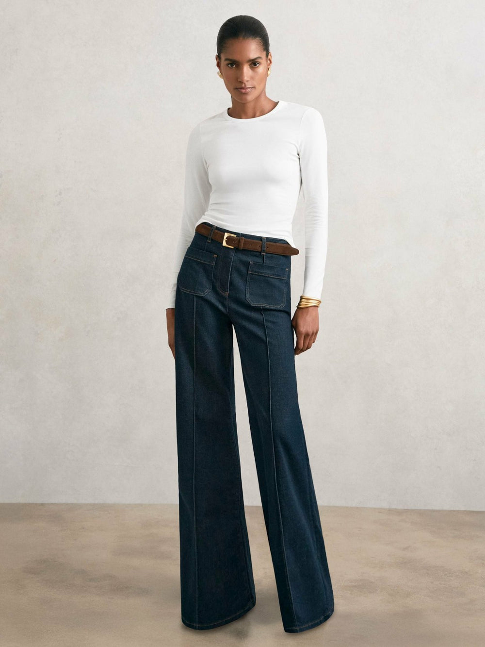 Reiss | Cotton Crew-Neck Long-Sleeve T-Shirt With Stretch in White
