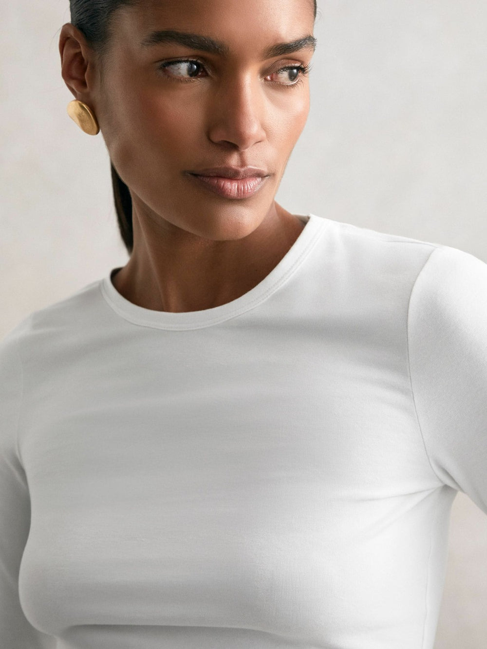 Reiss | Cotton Crew-Neck Long-Sleeve T-Shirt With Stretch in White