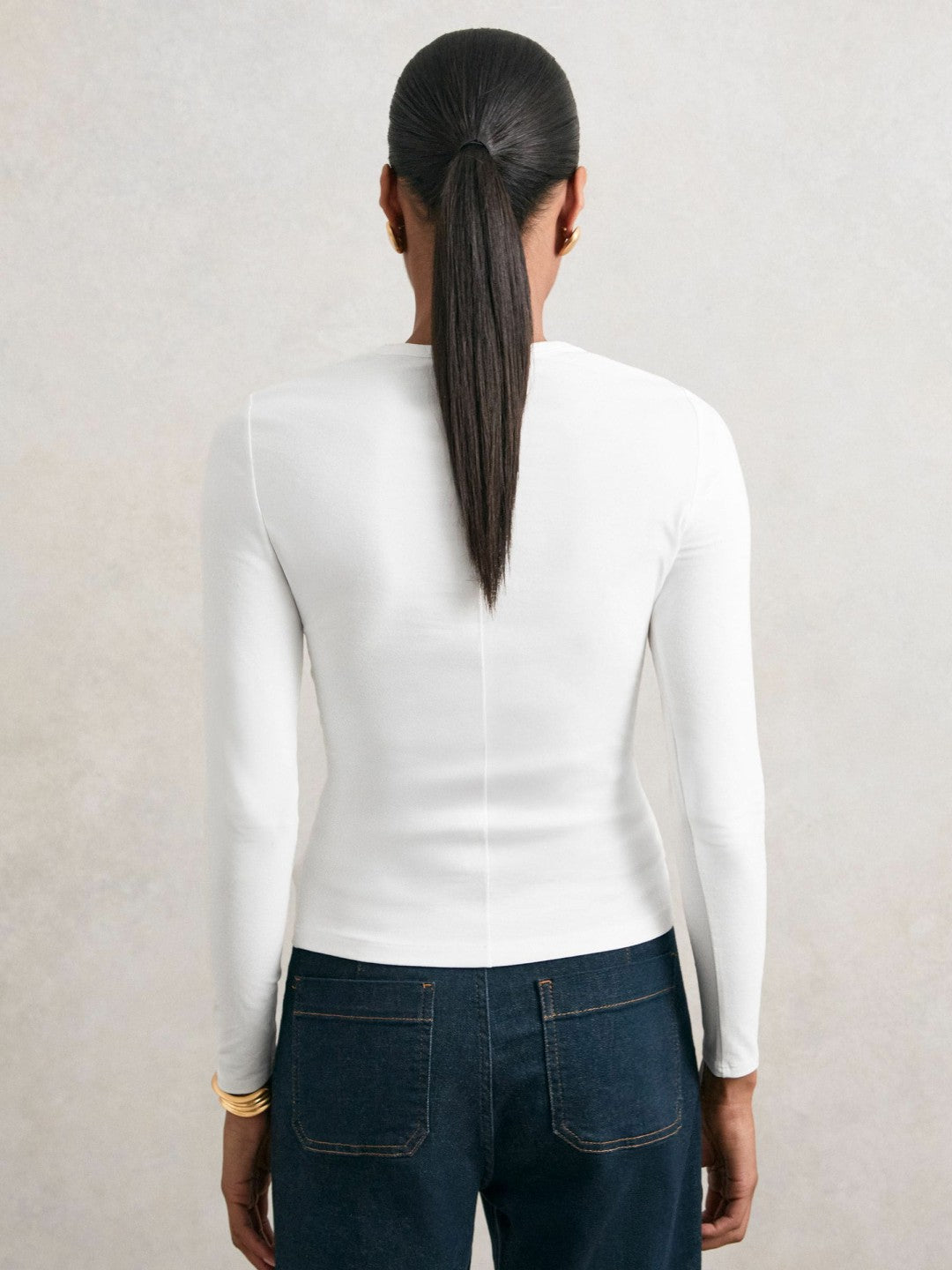 Reiss | Cotton Crew-Neck Long-Sleeve T-Shirt With Stretch in White
