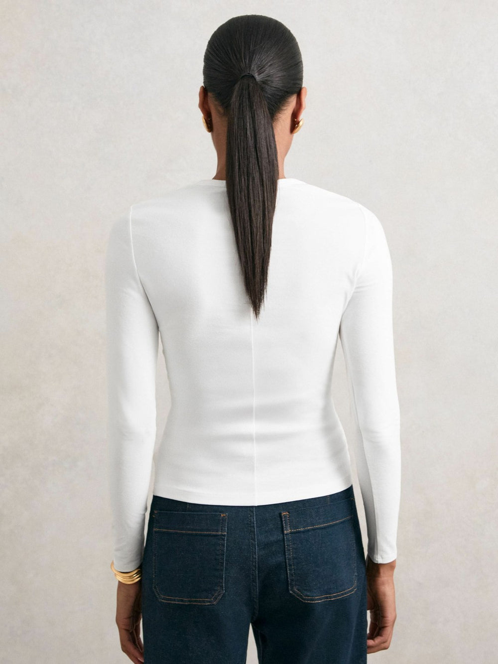 Reiss | Cotton Crew-Neck Long-Sleeve T-Shirt With Stretch in White
