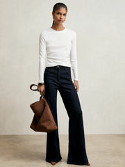 Reiss | Cotton Long-Sleeve Ruched T-Shirt with Stretch in White