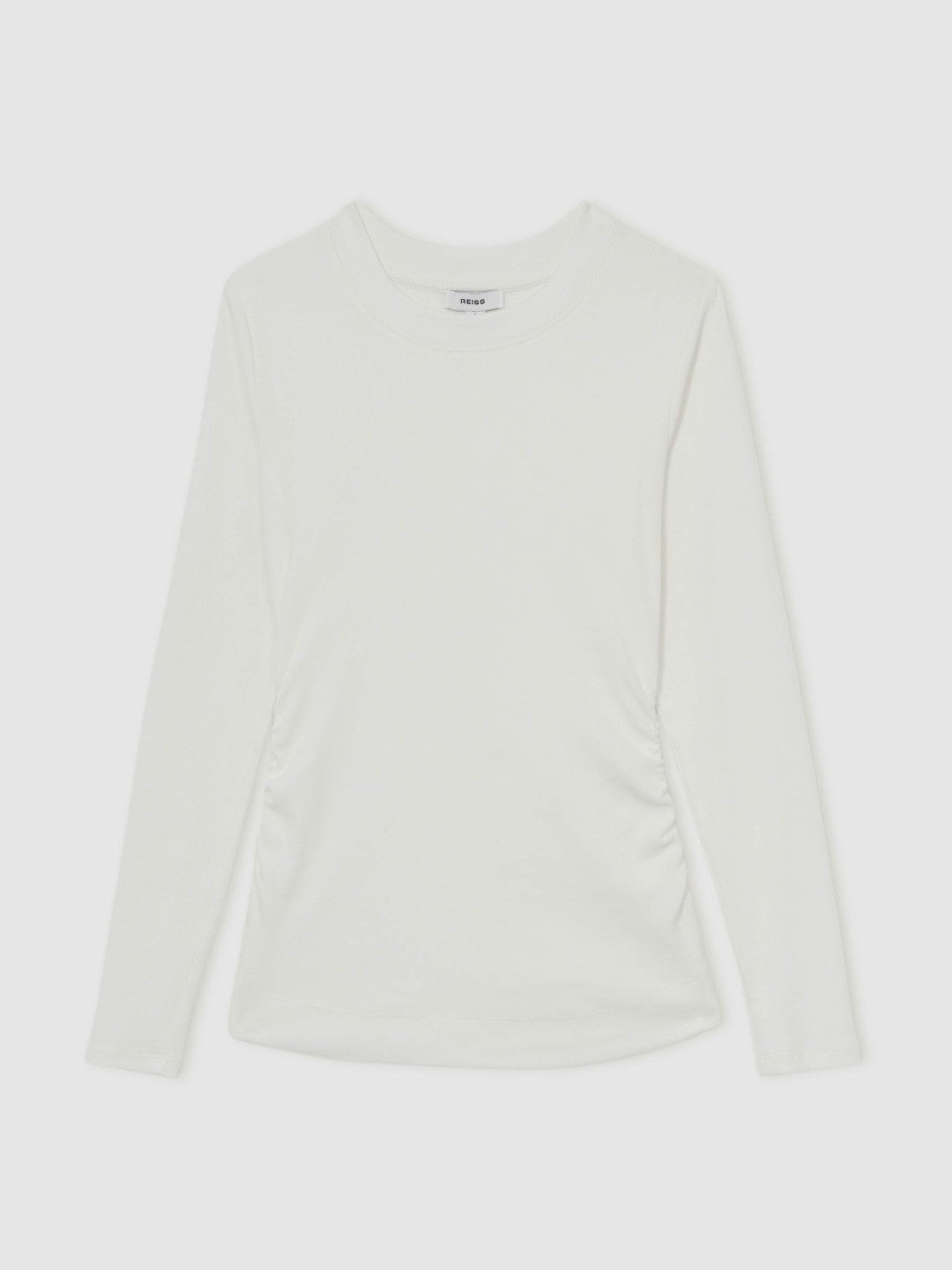 Reiss | Cotton Long-Sleeve Ruched T-Shirt with Stretch in White