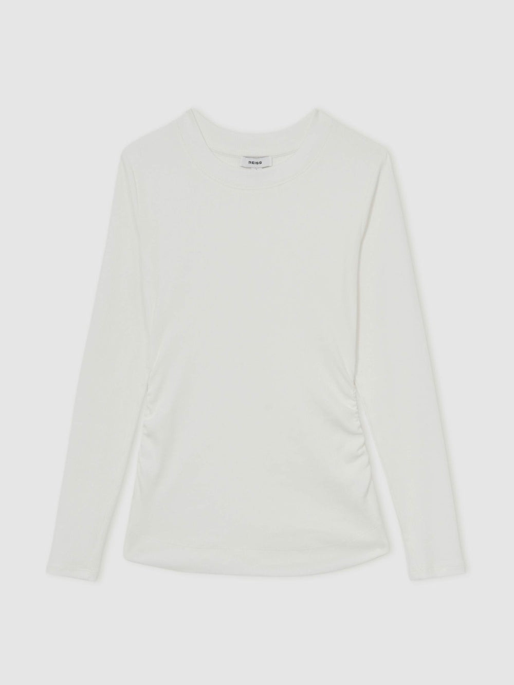 Reiss | Cotton Long-Sleeve Ruched T-Shirt with Stretch in White