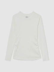 Reiss | Cotton Long-Sleeve Ruched T-Shirt with Stretch in White