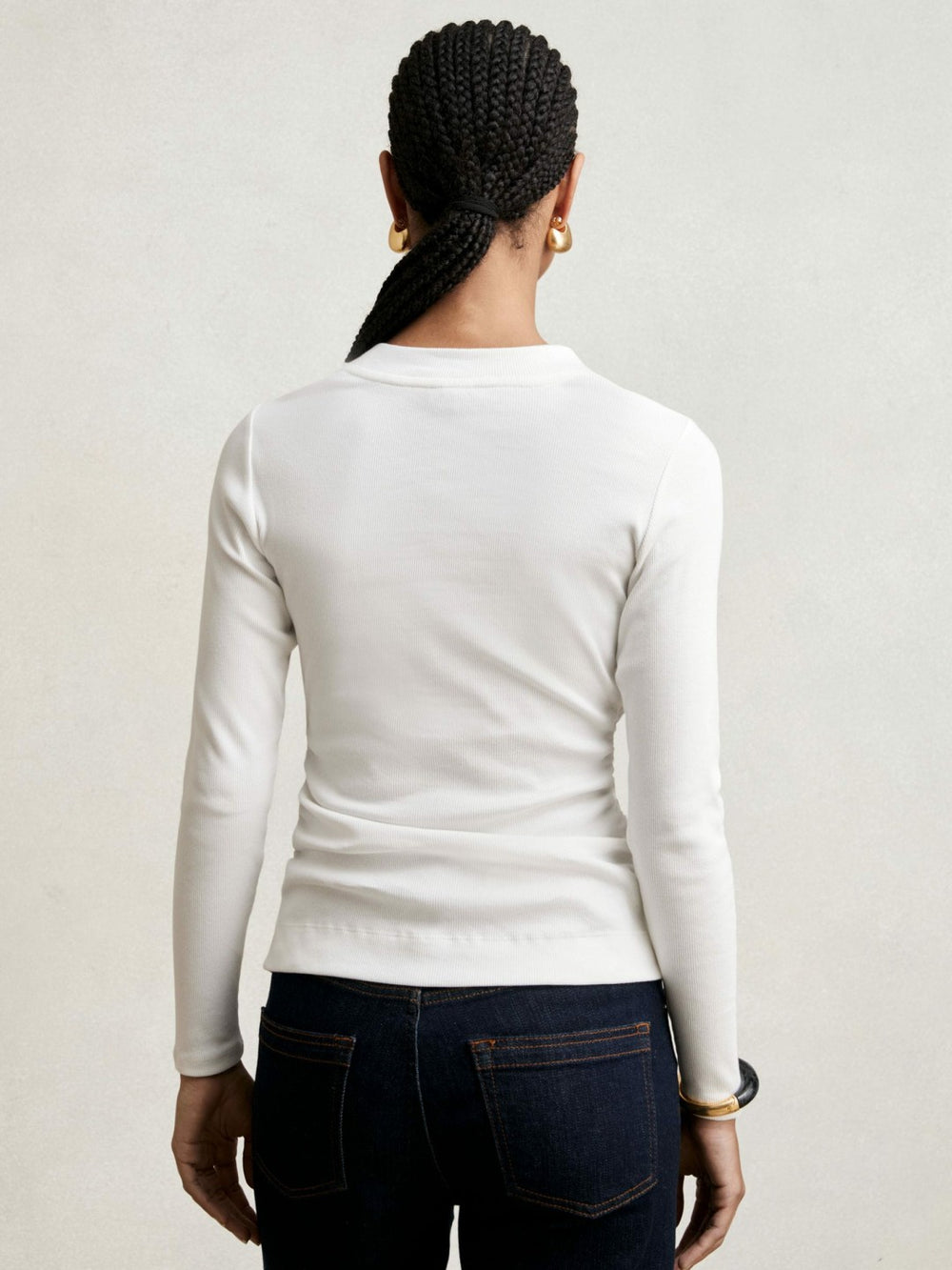 Reiss | Cotton Long-Sleeve Ruched T-Shirt with Stretch in White