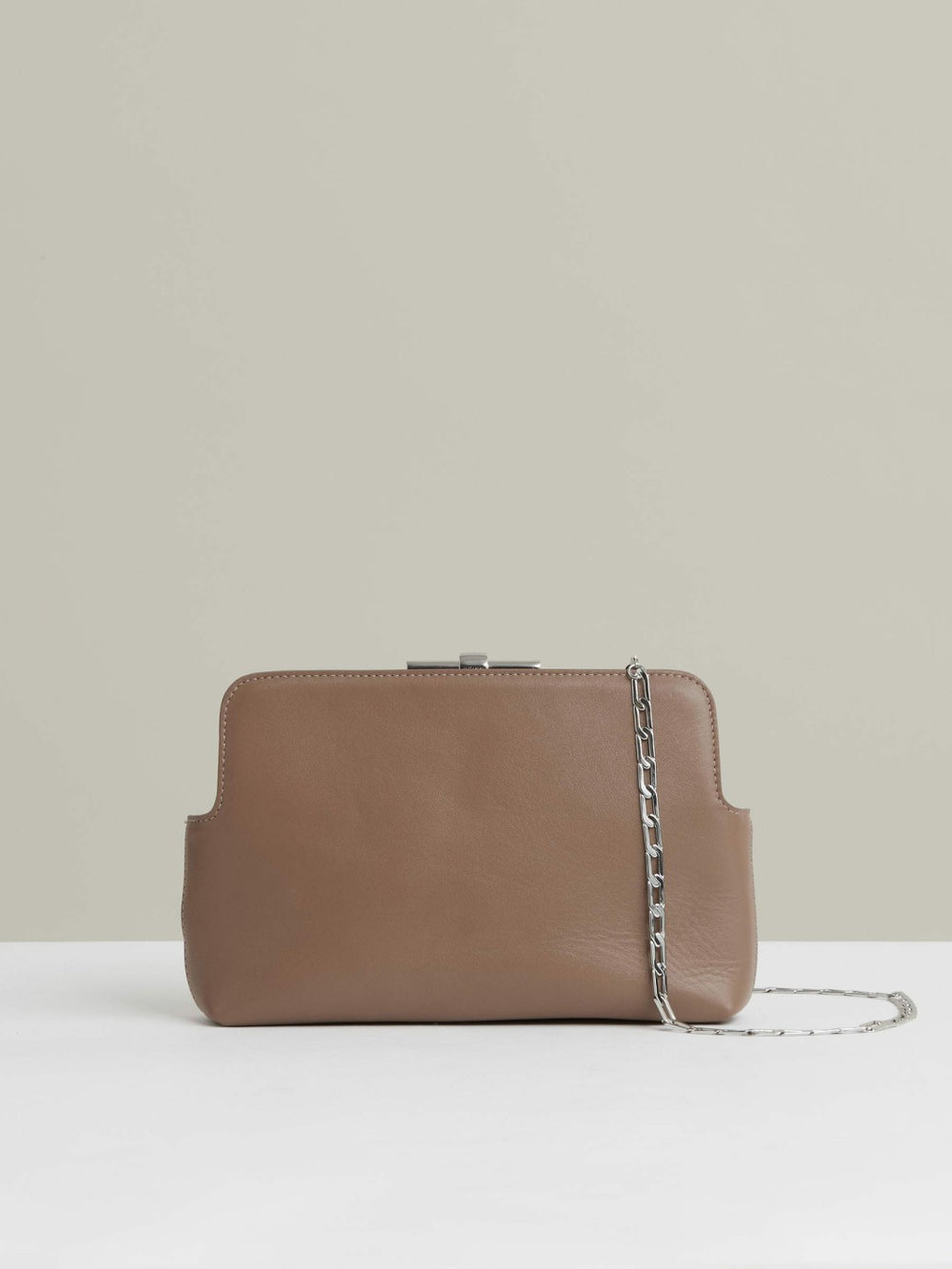 Reiss | Leather Frame Clutch Bag in Neutral