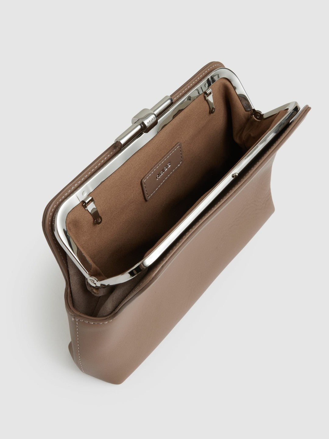 Reiss | Leather Frame Clutch Bag in Neutral