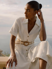 Reiss | Linen Belted Midi Shirt Dress in Ivory