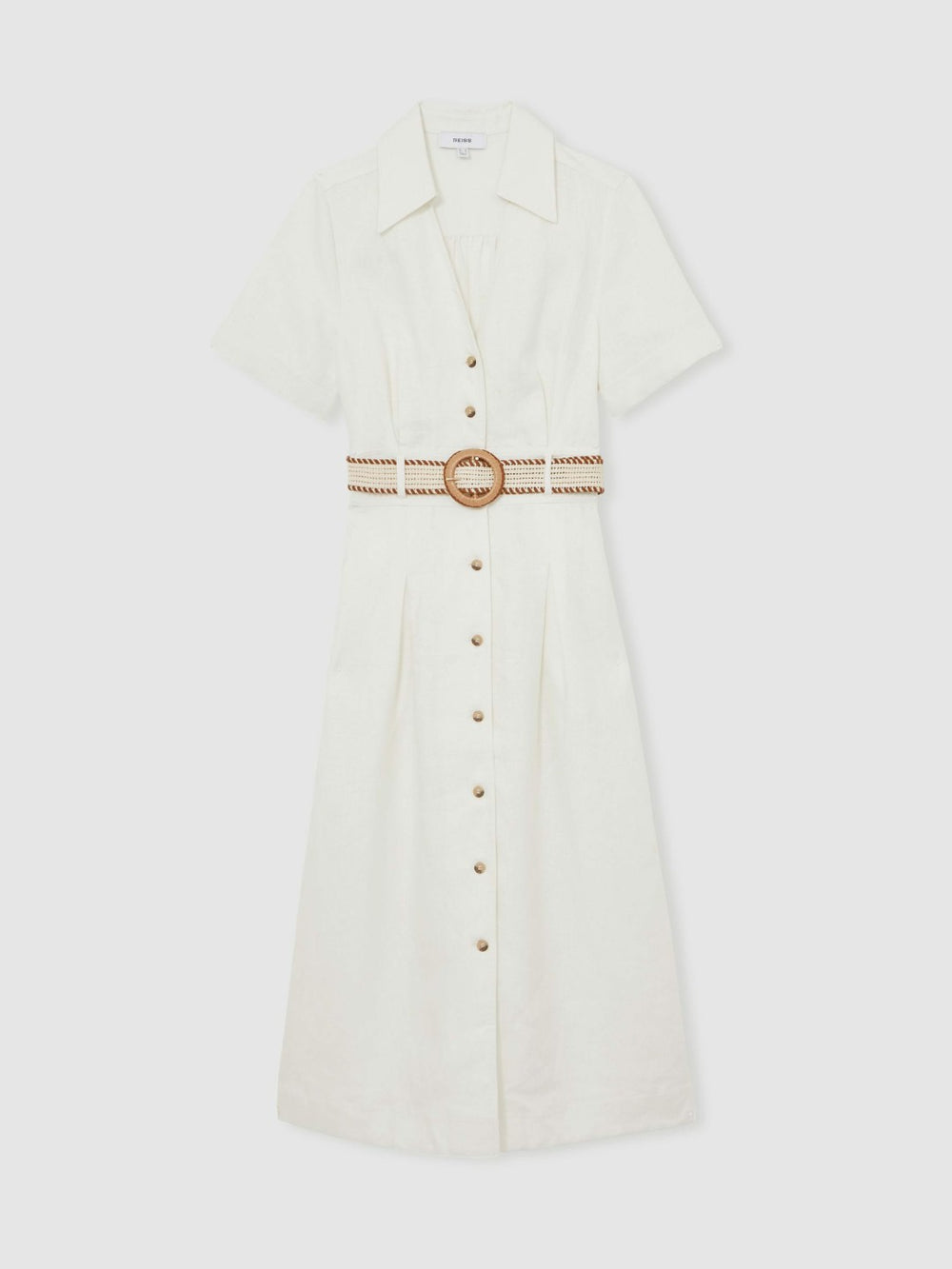 Reiss | Linen Belted Midi Shirt Dress in Ivory