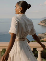 Reiss | Linen Belted Midi Shirt Dress in Ivory