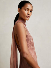 Reiss | Petite Chiffon Floral Cape Maxi Dress in Pale Pink