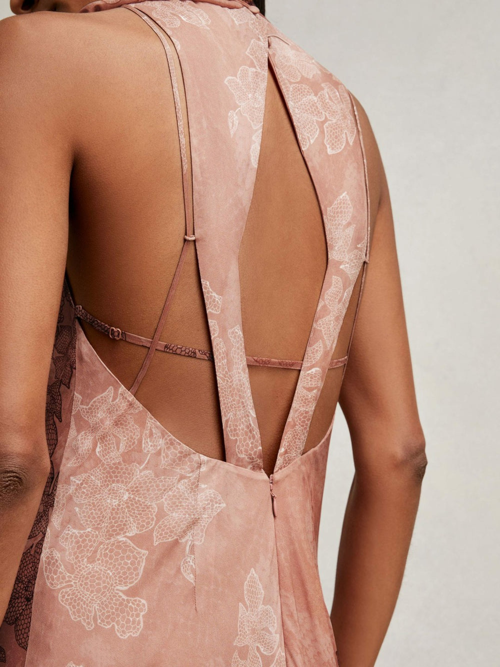 Reiss | Petite Chiffon Floral Cape Maxi Dress in Pale Pink