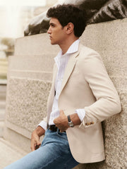 Reiss | Slim Fit Single Breasted Textured Blazer with Cotton in Stone