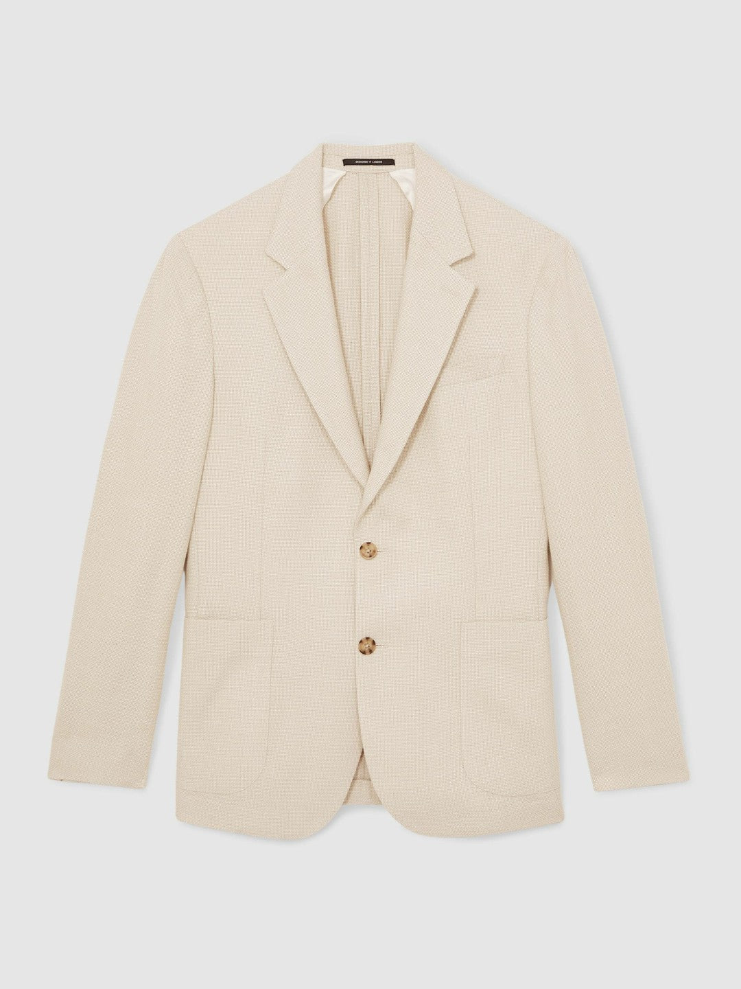 Reiss | Slim Fit Single Breasted Textured Blazer with Cotton in Stone