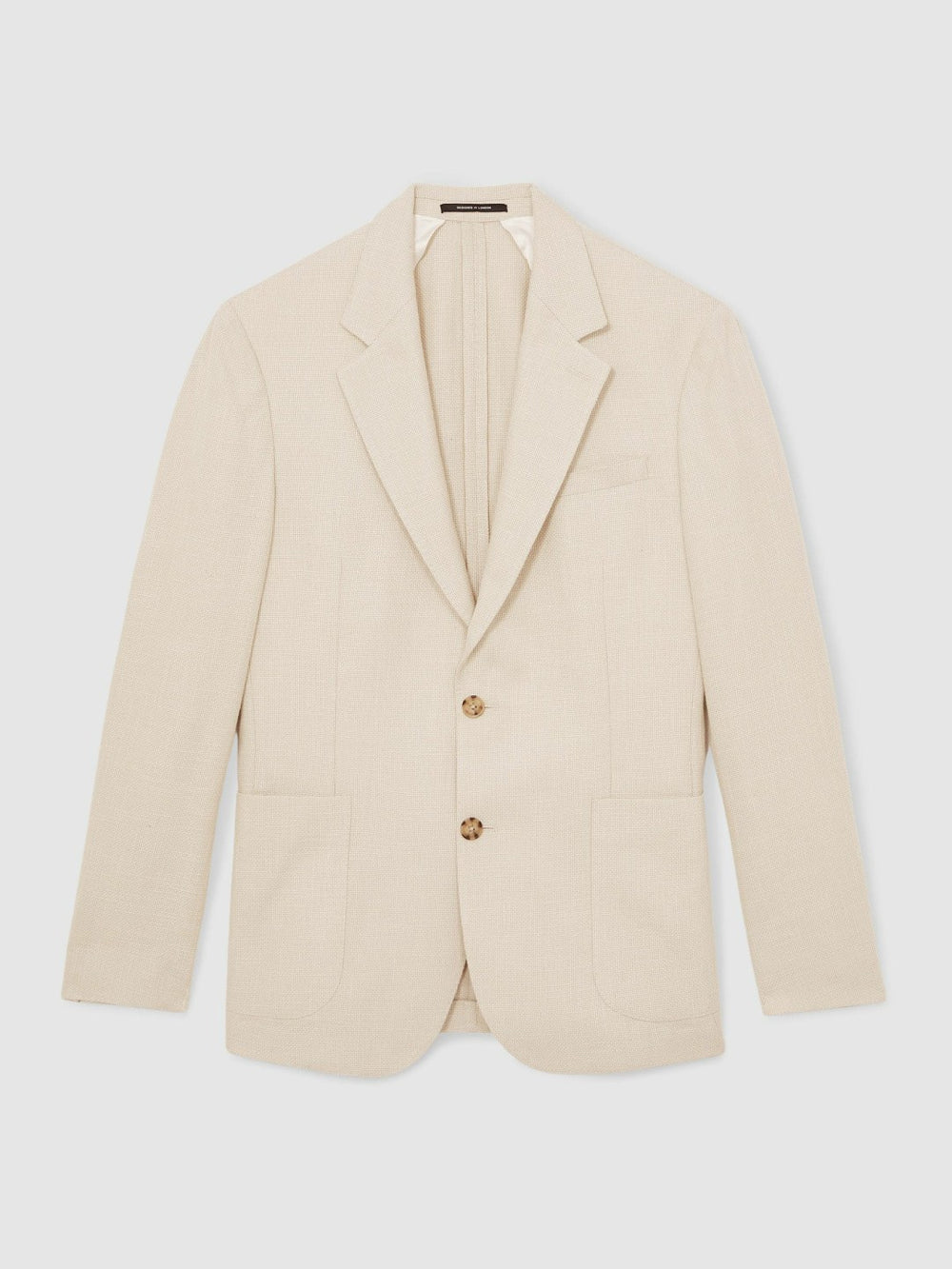 Reiss | Slim Fit Single Breasted Textured Blazer with Cotton in Stone
