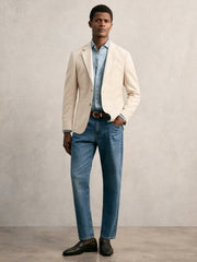 Reiss | Slim Fit Single Breasted Textured Blazer with Cotton in Stone
