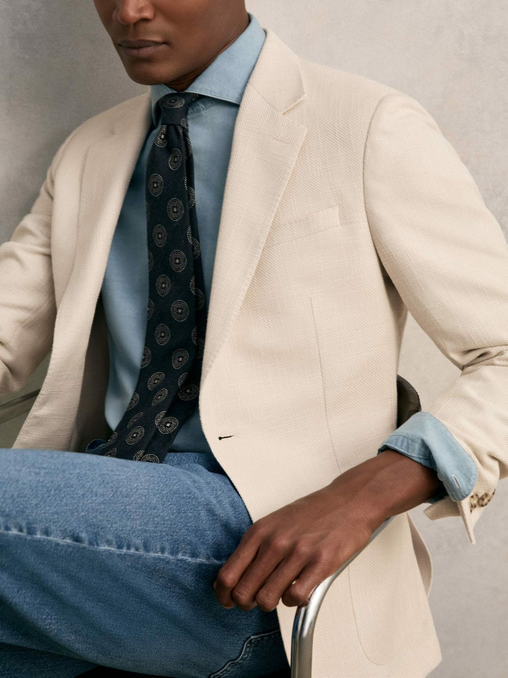Reiss | Slim Fit Single Breasted Textured Blazer with Cotton in Stone