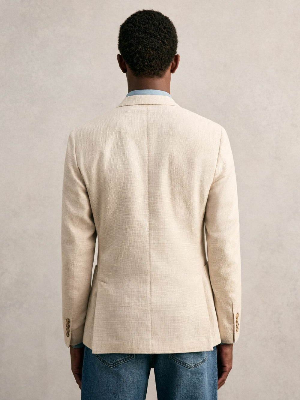 Reiss | Slim Fit Single Breasted Textured Blazer with Cotton in Stone