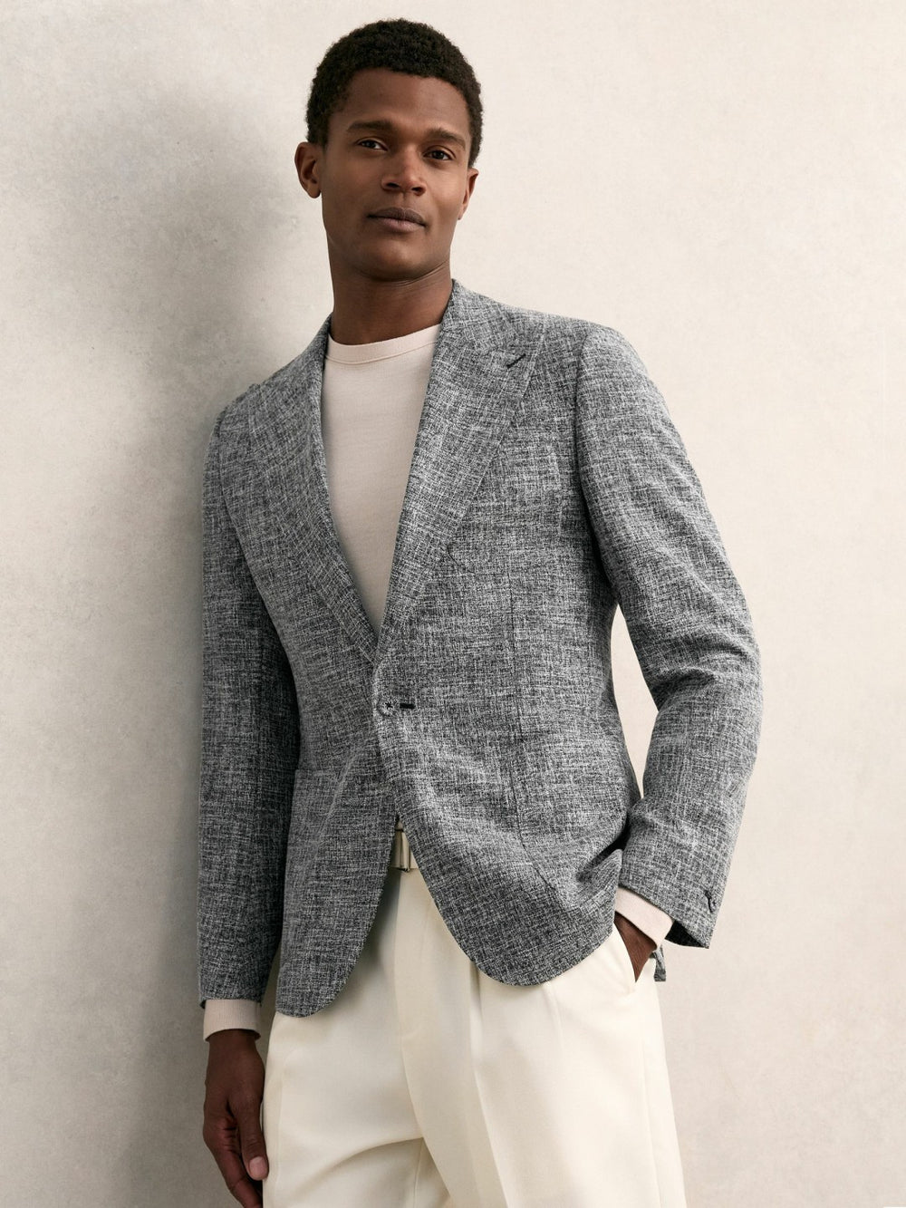 Reiss | Single-Breasted Textured Mélange Blazer Slim-Fit in Navy Melange
