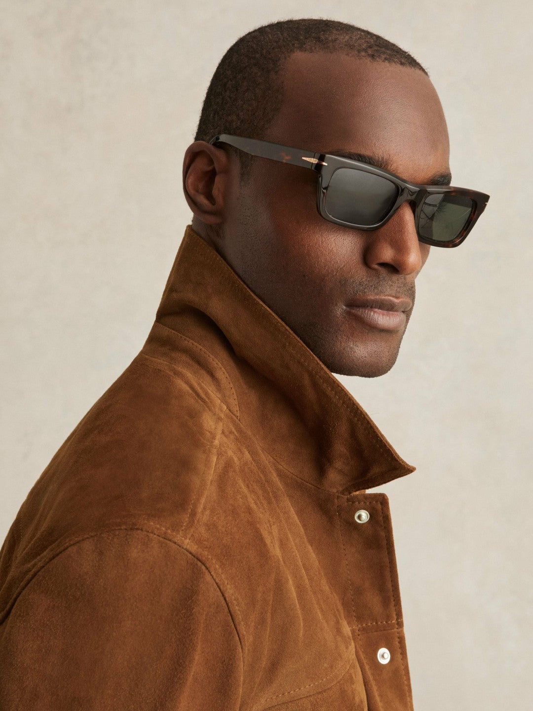 Reiss | Suede Press Stud Trucker Jacket in Tobacco Brown