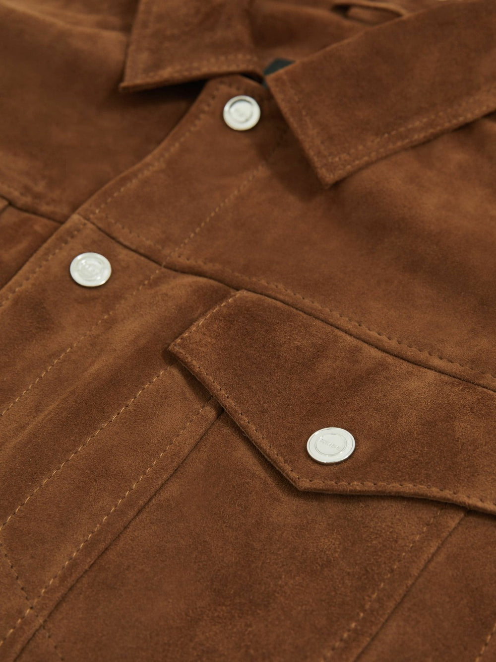 Reiss | Suede Press Stud Trucker Jacket in Tobacco Brown