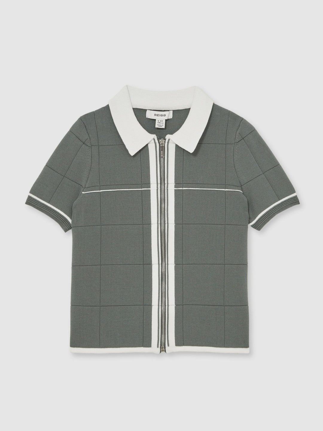 Reiss | 3-9 yrs Tipped Knit Zip-Through Shirt in Dark Sage Green