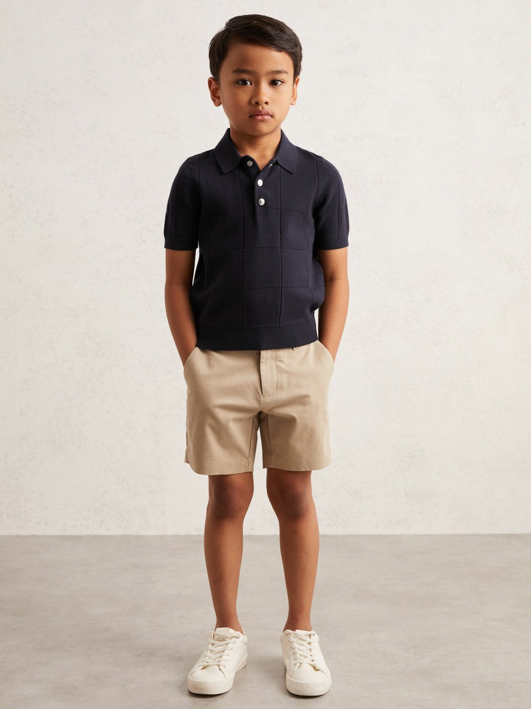 Reiss | 3-9 yrs Stitch-Detail Press-Stud Polo Shirt in Navy Blue