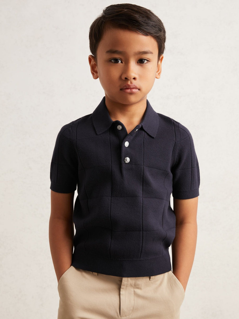 Reiss | 3-9 yrs Stitch-Detail Press-Stud Polo Shirt in Navy Blue