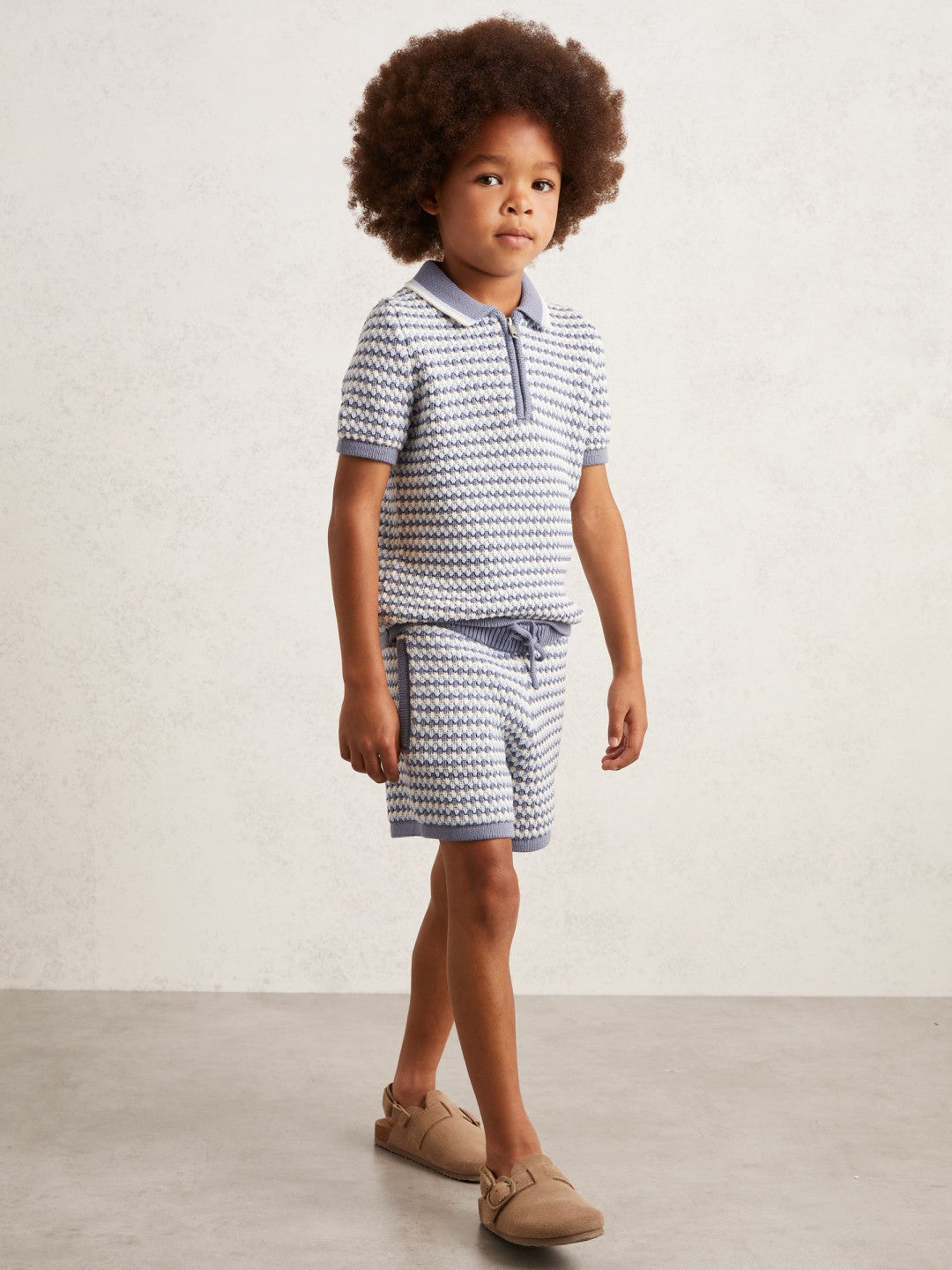 Reiss | 3-9 yrs Cotton-Blend Knitted Stripe Shorts in Blue/White