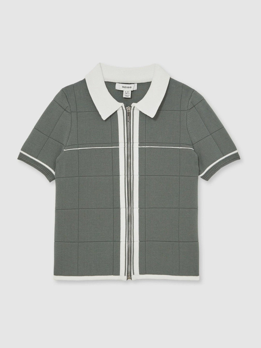 Reiss | 13-14 yrs Tipped Knit Zip-Through Shirt in Dark Sage Green