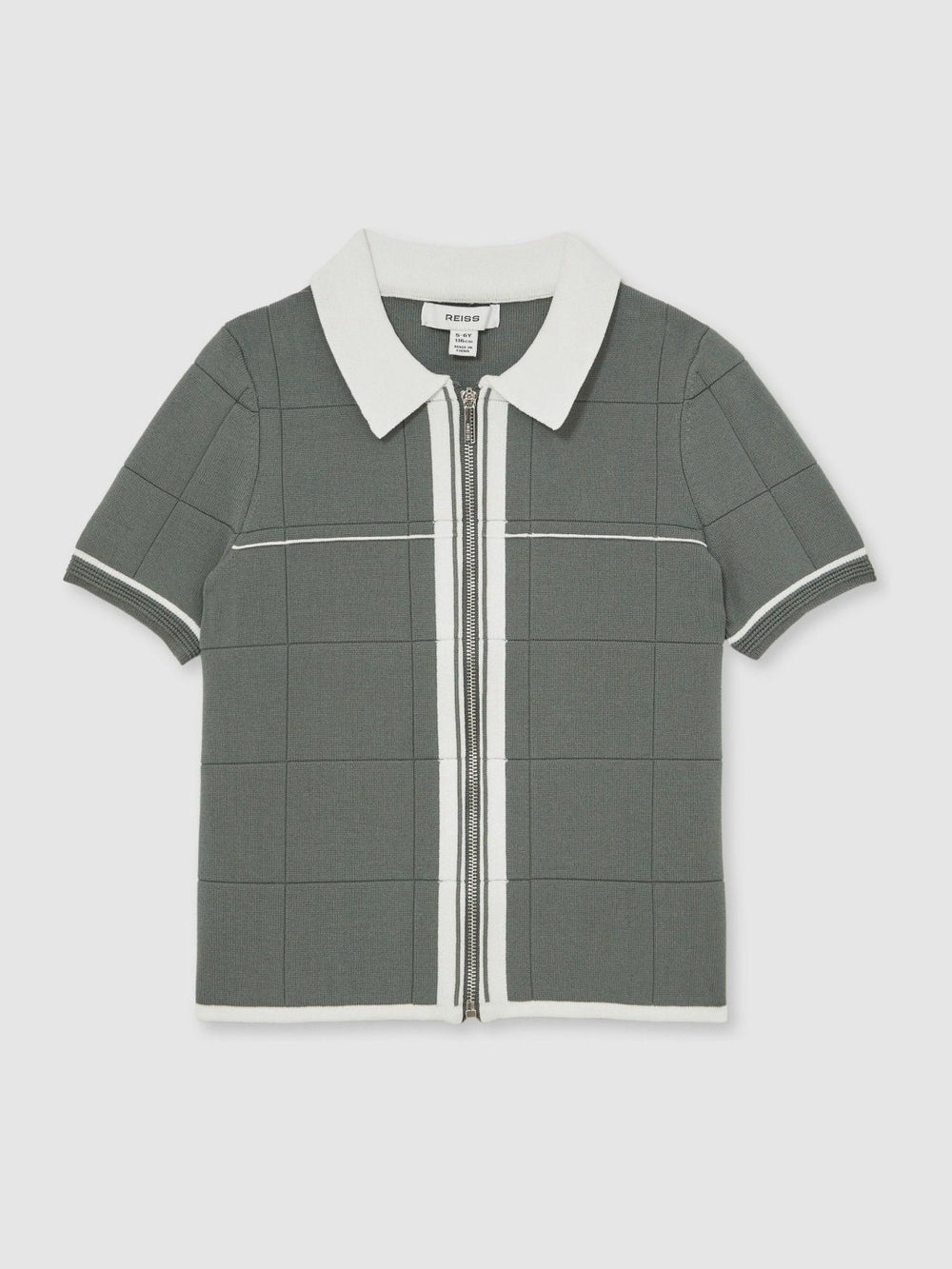 Reiss | 13-14 yrs Tipped Knit Zip-Through Shirt in Dark Sage Green