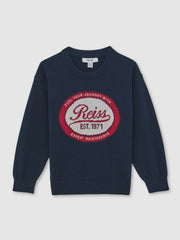 Reiss | 13-14 yrs Cotton Motor Cars Logo Jumper in Navy