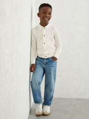 Reiss | 9-13 yrs Wool V-Stitch Button-Through Cardigan in Off White