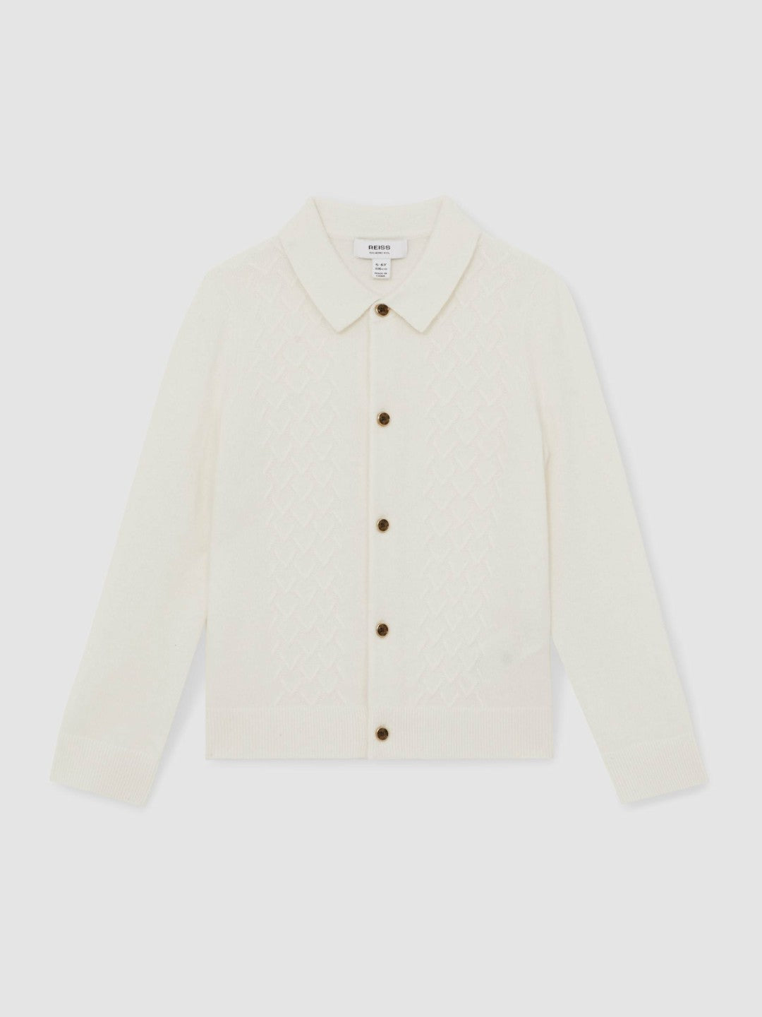 Reiss | 9-13 yrs Wool V-Stitch Button-Through Cardigan in Off White