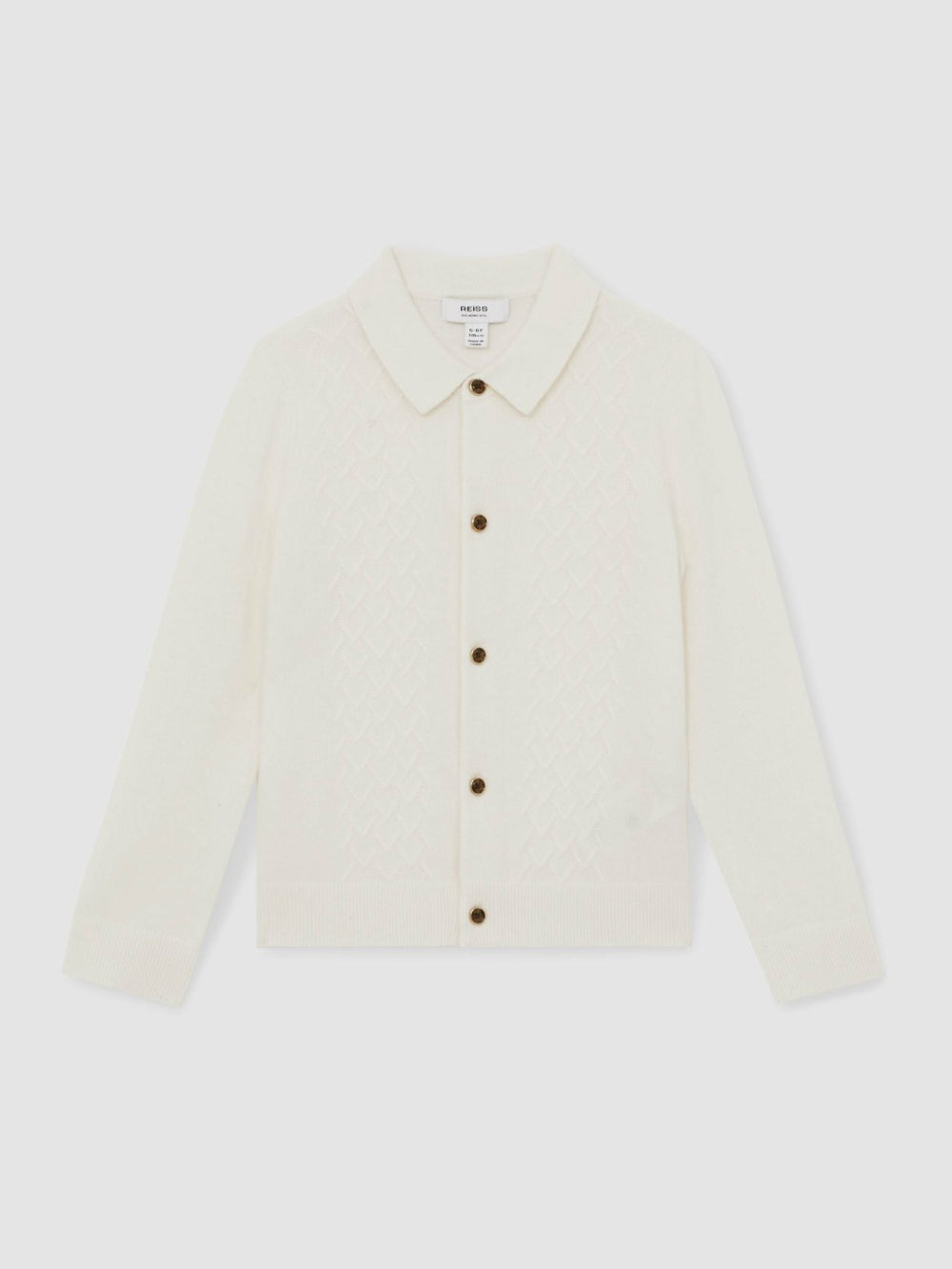 Reiss | 9-13 yrs Wool V-Stitch Button-Through Cardigan in Off White
