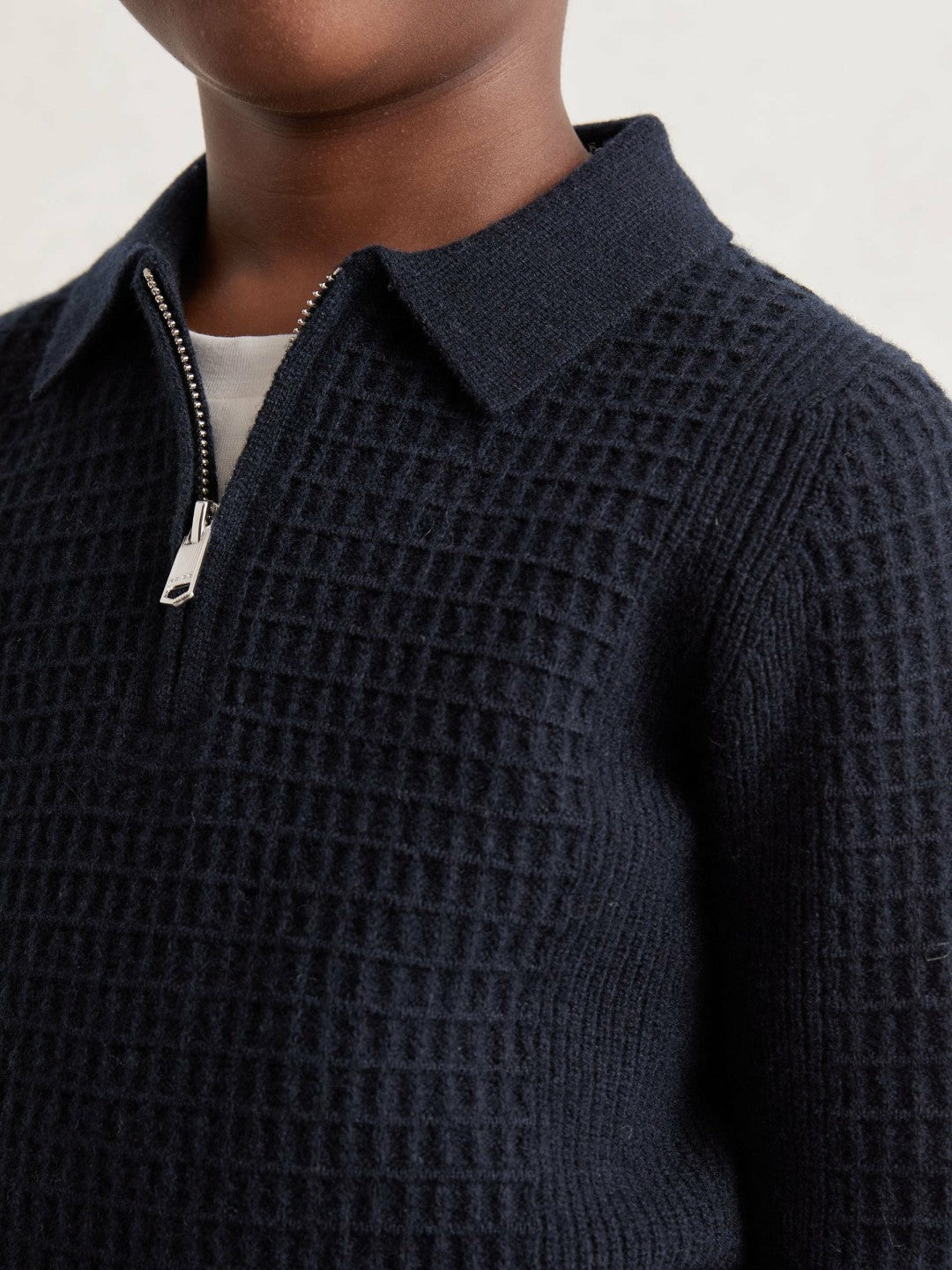 Reiss | 3-9 yrs Wool Waffle-Knit Half-Zip Polo Shirt in Navy Blue