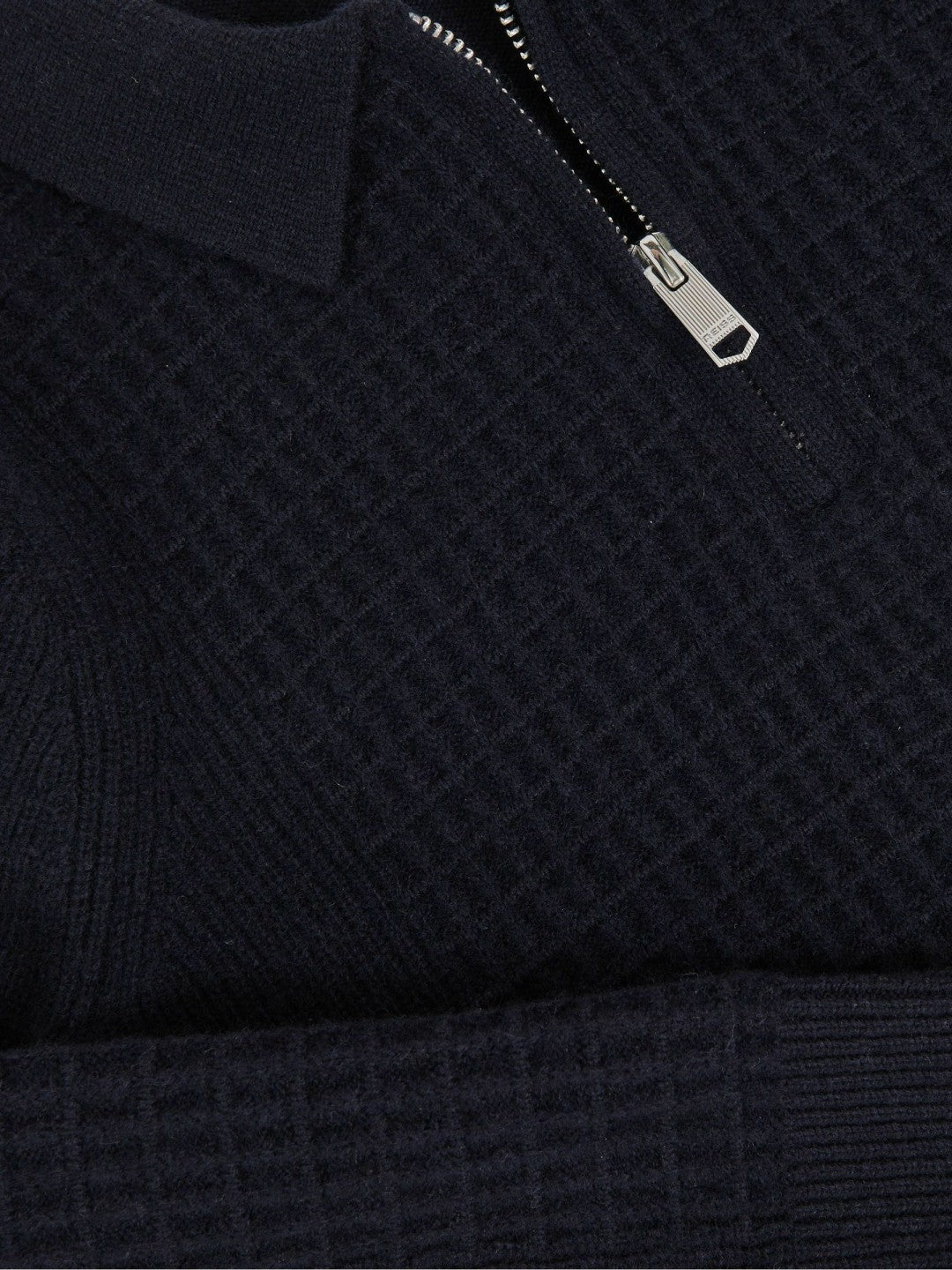 Reiss | 3-9 yrs Wool Waffle-Knit Half-Zip Polo Shirt in Navy Blue