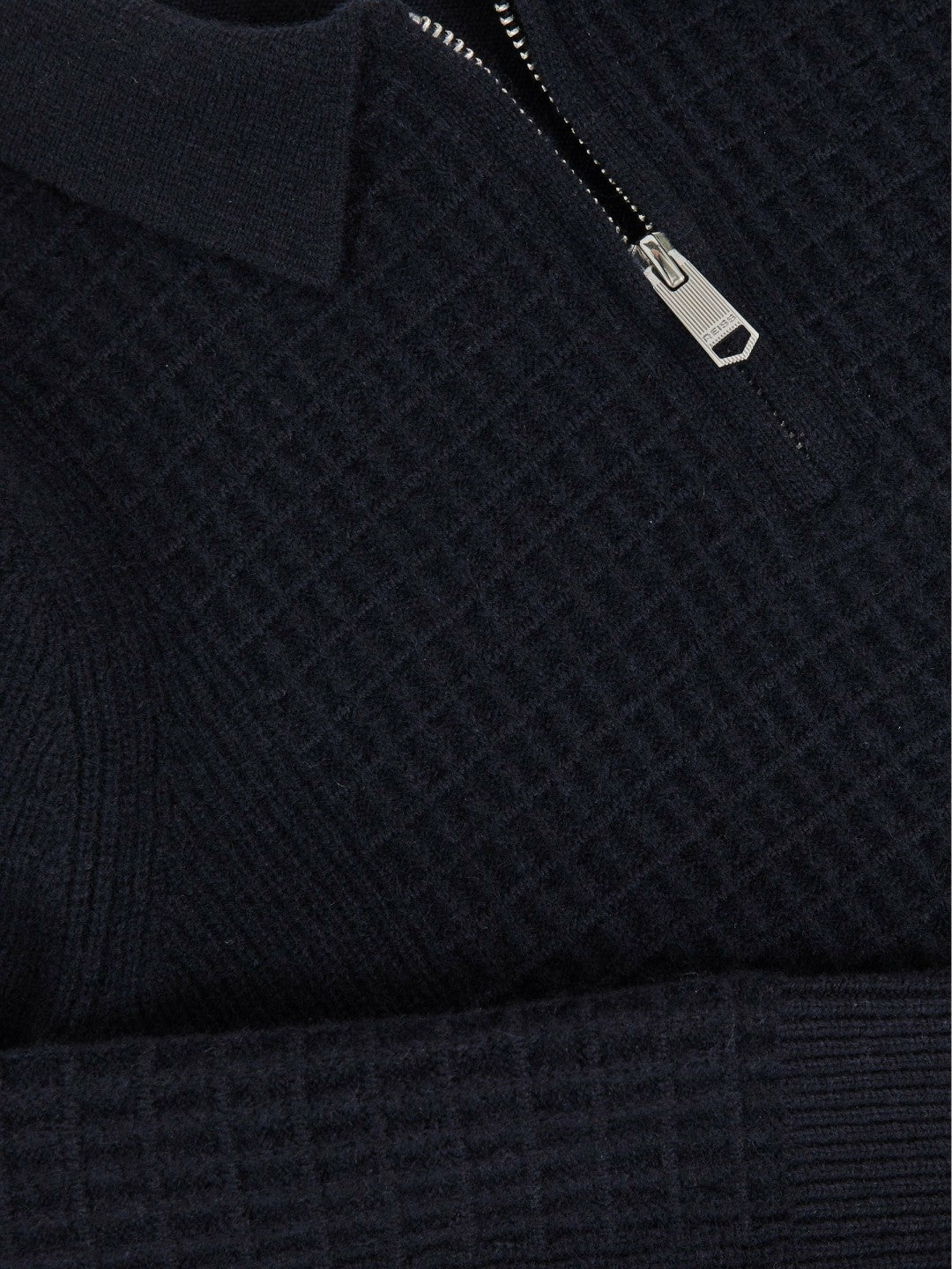 Reiss | 9-13 yrs Wool Waffle-Knit Half-Zip Polo Shirt in Navy Blue