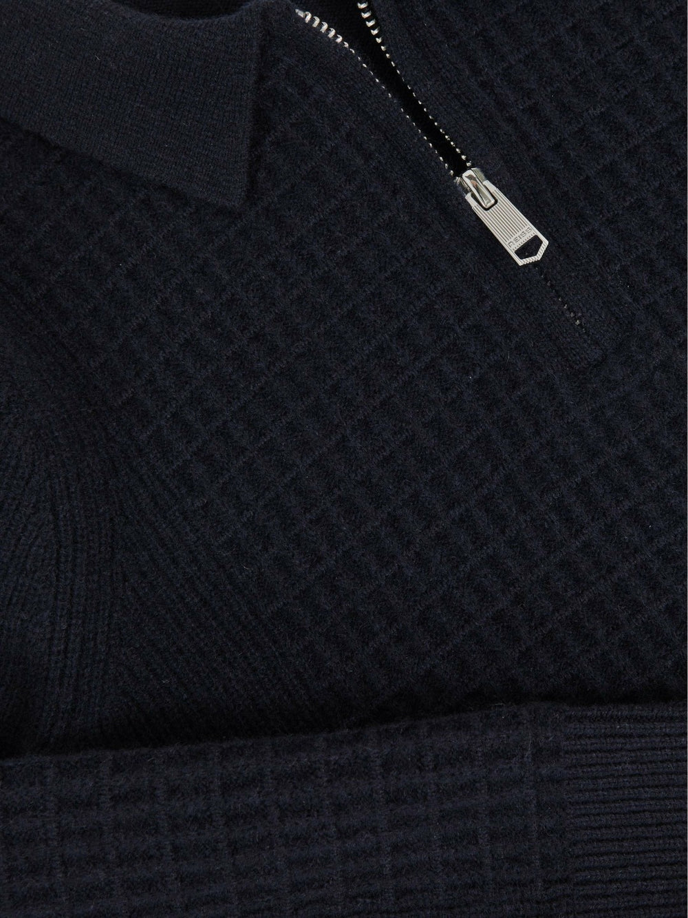 Reiss | 9-13 yrs Wool Waffle-Knit Half-Zip Polo Shirt in Navy Blue