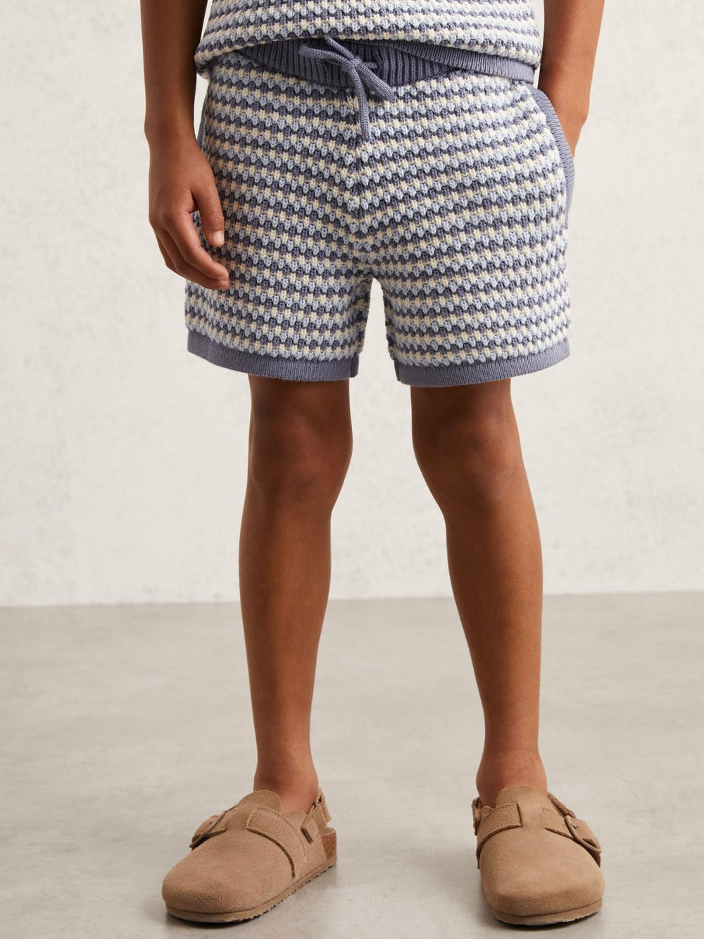 Reiss | 9-13 yrs Cotton-Blend Knitted Stripe Shorts in Blue/White