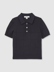 Reiss | 9-13 yrs Stitch-Detail Press-Stud Polo Shirt in Navy Blue