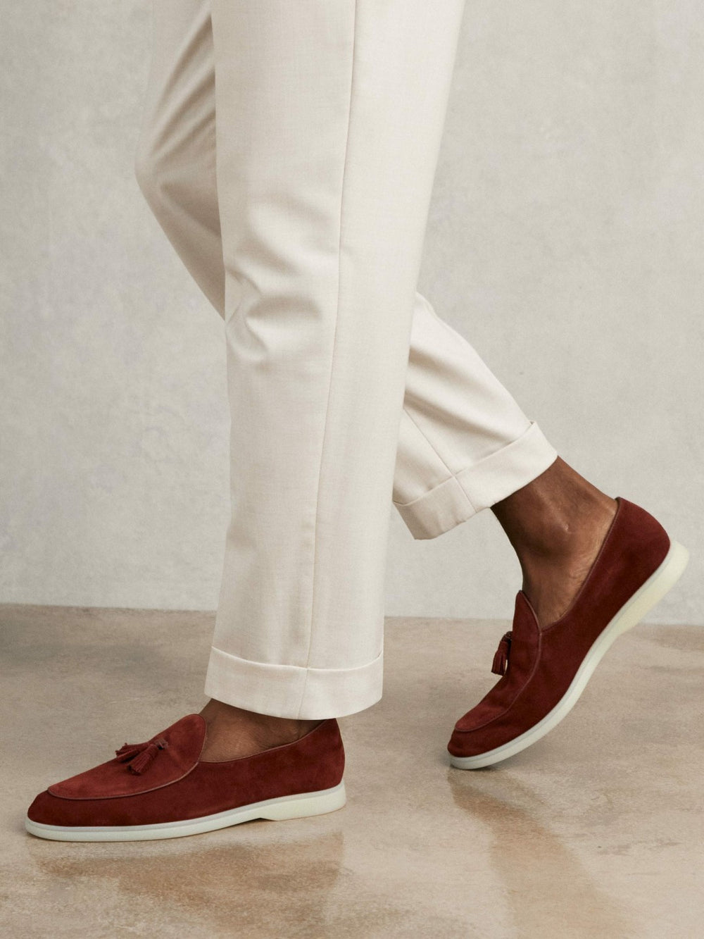 Reiss | Suede Tassel Loafers in Maroon Red
