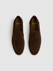 Reiss | Suede Slip-On Loafers in Chocolate Brown